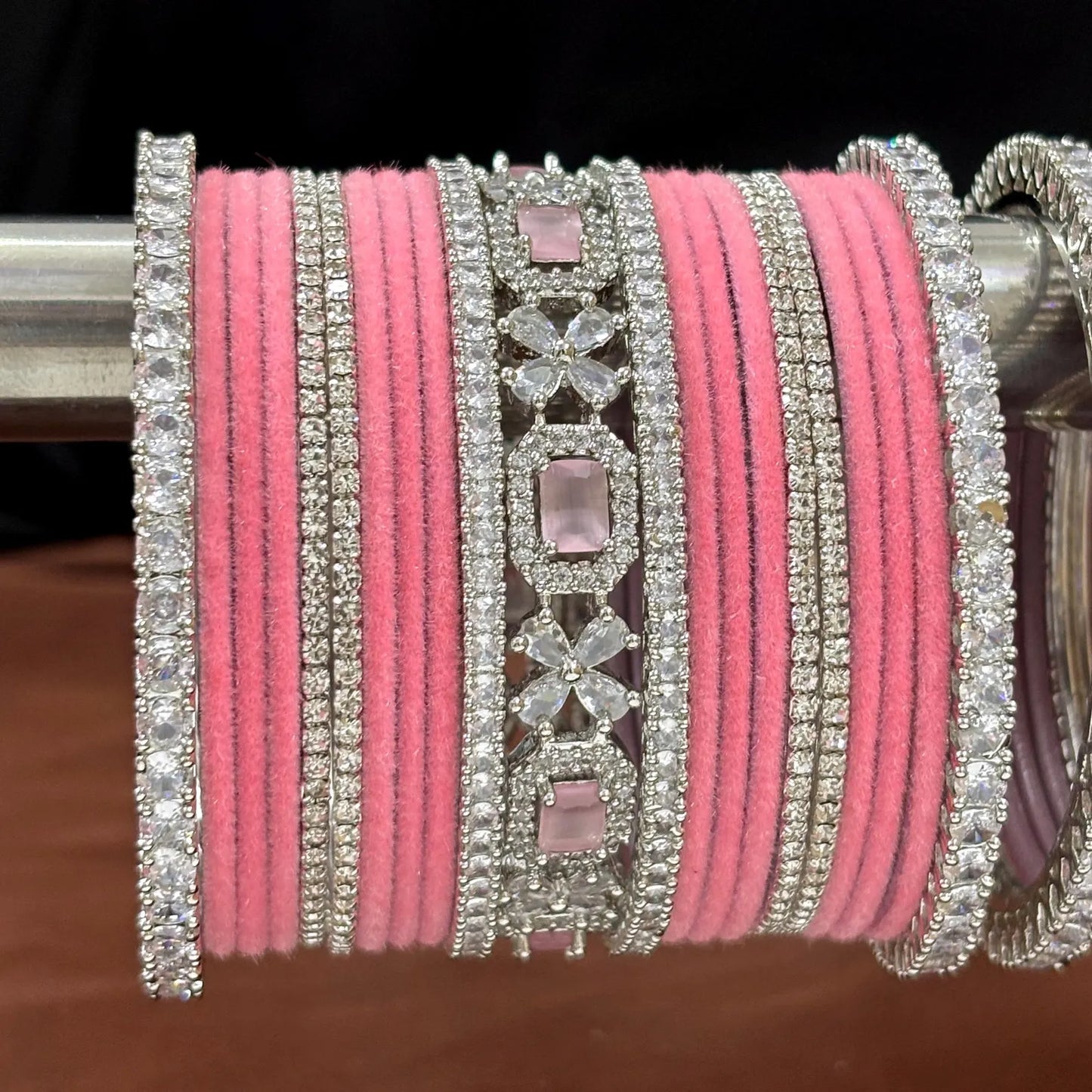 Indian Velvet Metal American Diamond Bangle Set of 42 Pcs.