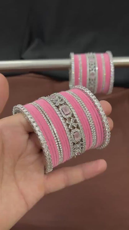 Indian Velvet Metal American Diamond Bangle Set of 42 Pcs.