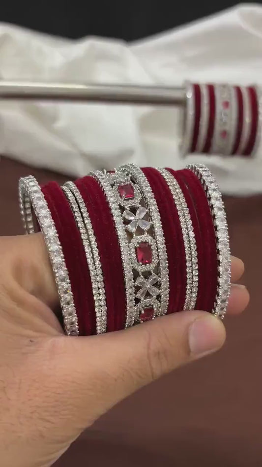 American Diamond Velvet Bridal Bangle Set of 42 Pcs.