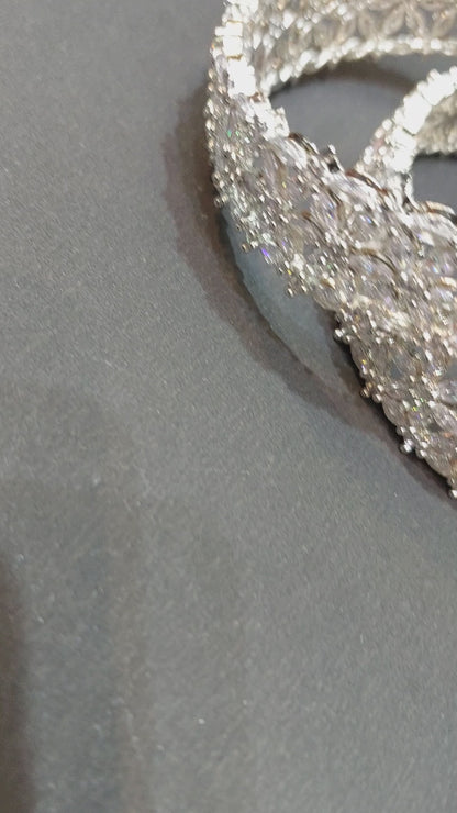 Bangles for Women Silver Toned White AD/American Diamond Studded Floral Designed 2 Pcs Set Bangles for Women and Girls